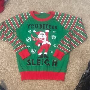 Mighty Fine Green and Red Santa Crewneck Sweater